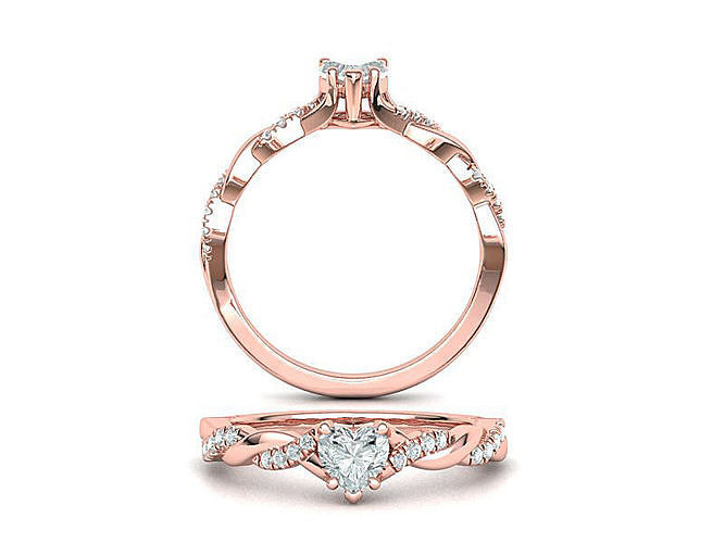 Heart engagement ring Twisted shank design printable 3dmodel 3D print model