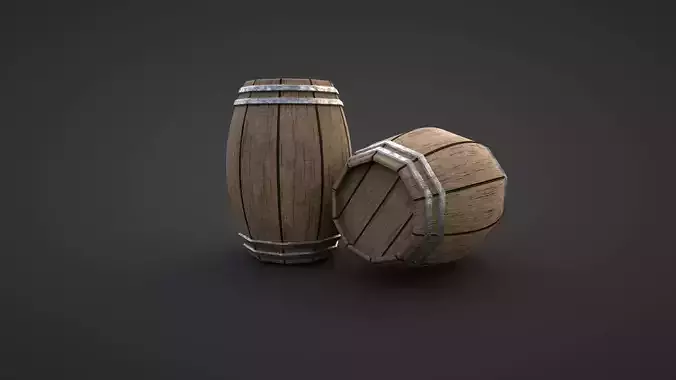 A low-poly Game ready Barrel 3D Model two wooden barrels