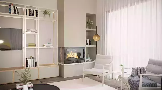 Living room with small kitchen-Minimalist Design
