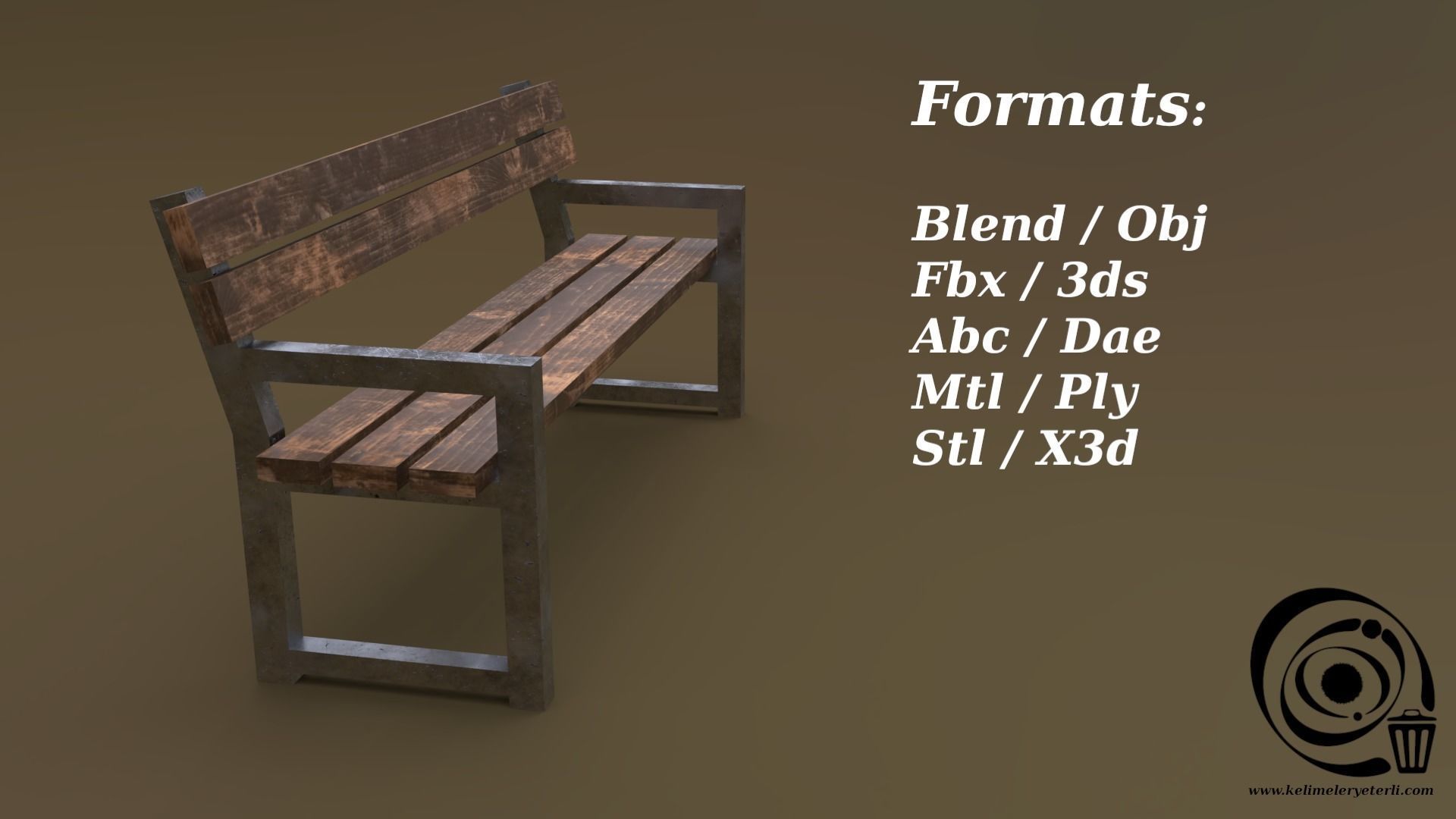 Bench 26 Low-poly 3D model_2