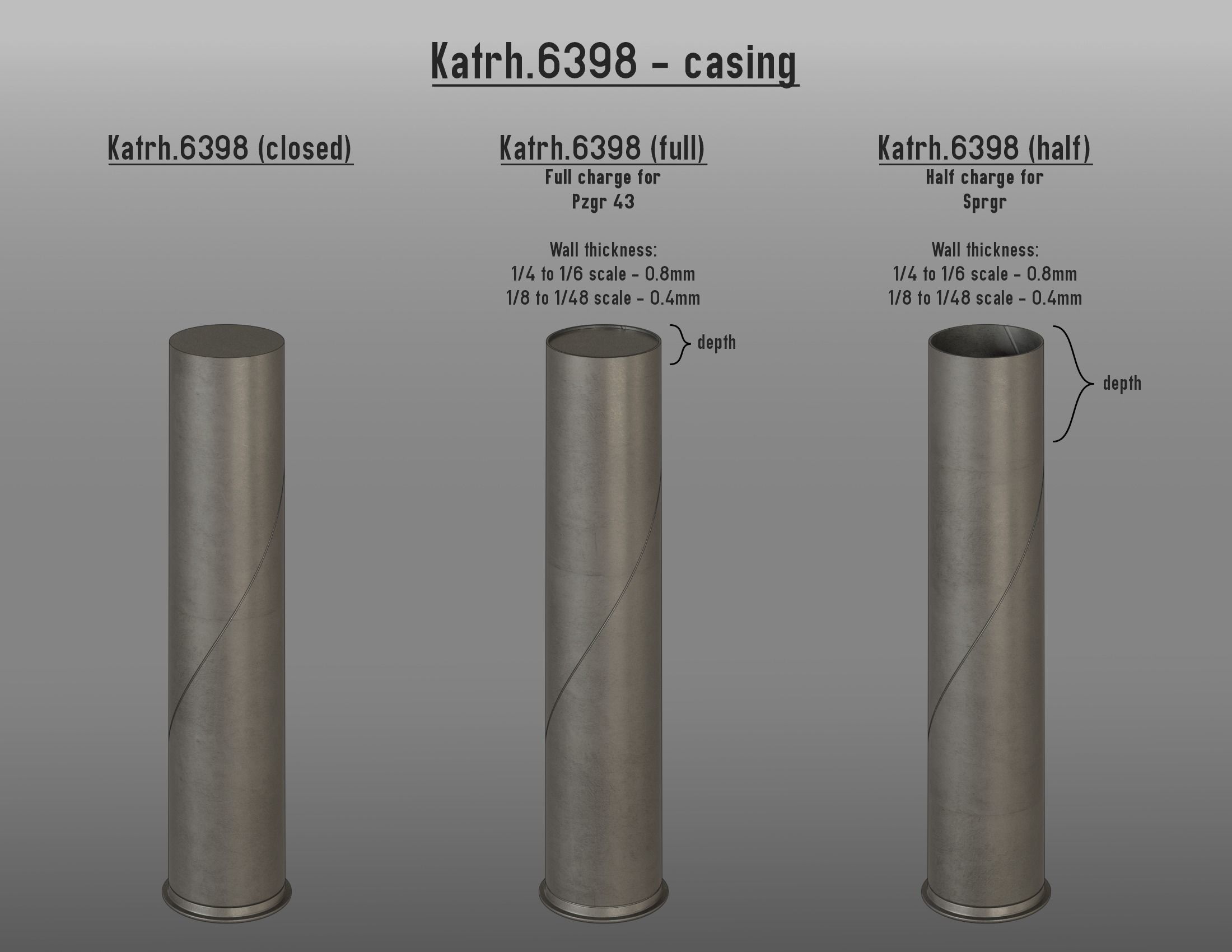 128mm Pak 44 - KwK 44 Patronen --- 1-4 to 1-48 scale models ---  3D print model_2