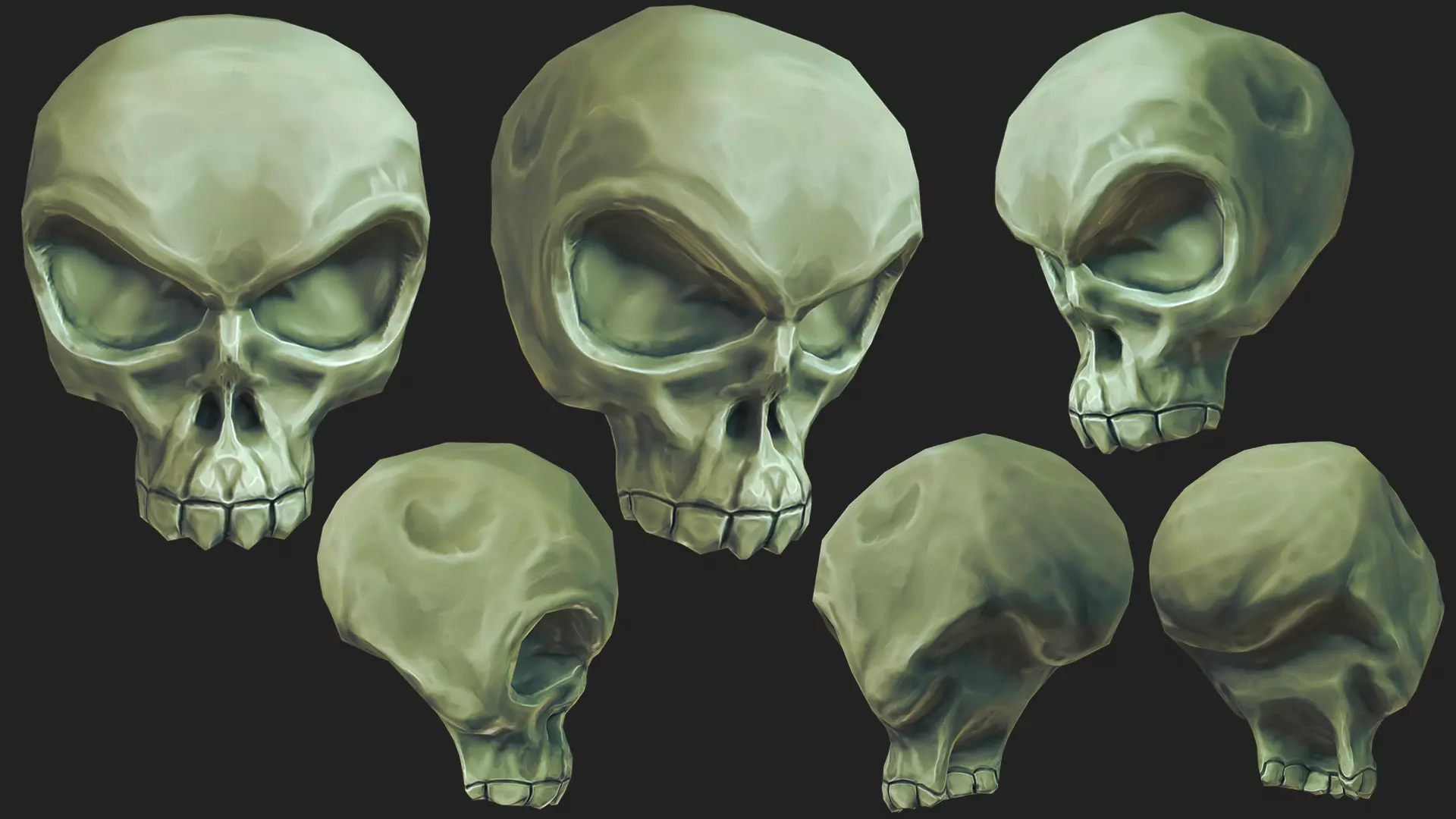Stylized Humanoid Skull Low-poly 3D model_0