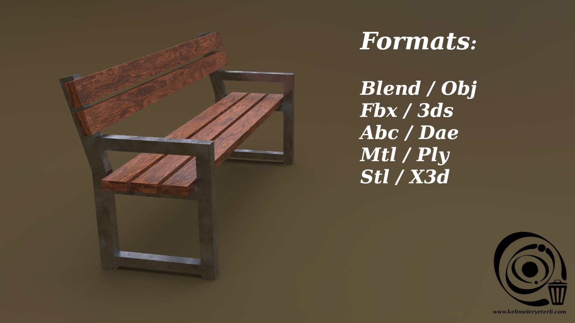 Bench 28 Low-poly 3D model_2