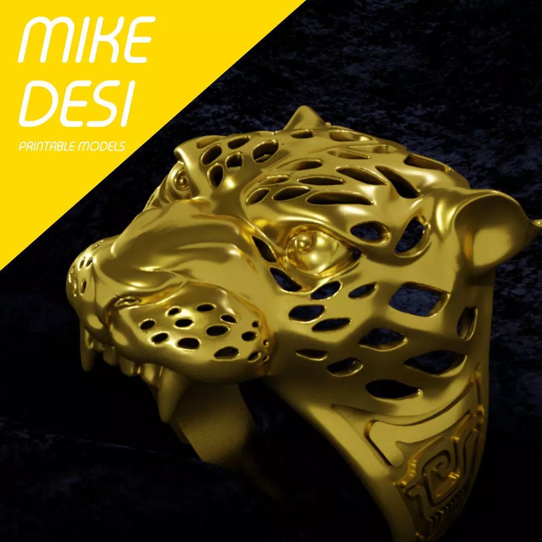 Mayan Jaguar Ring  3D print model_0