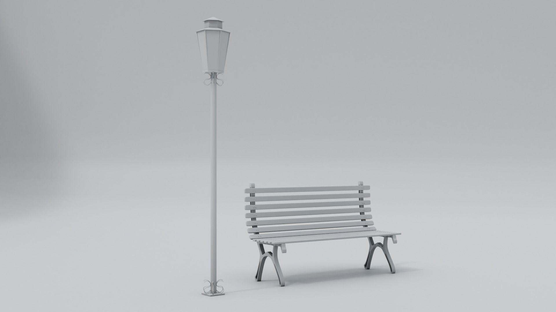 Wooden Bench - Lamp post 3D model_31