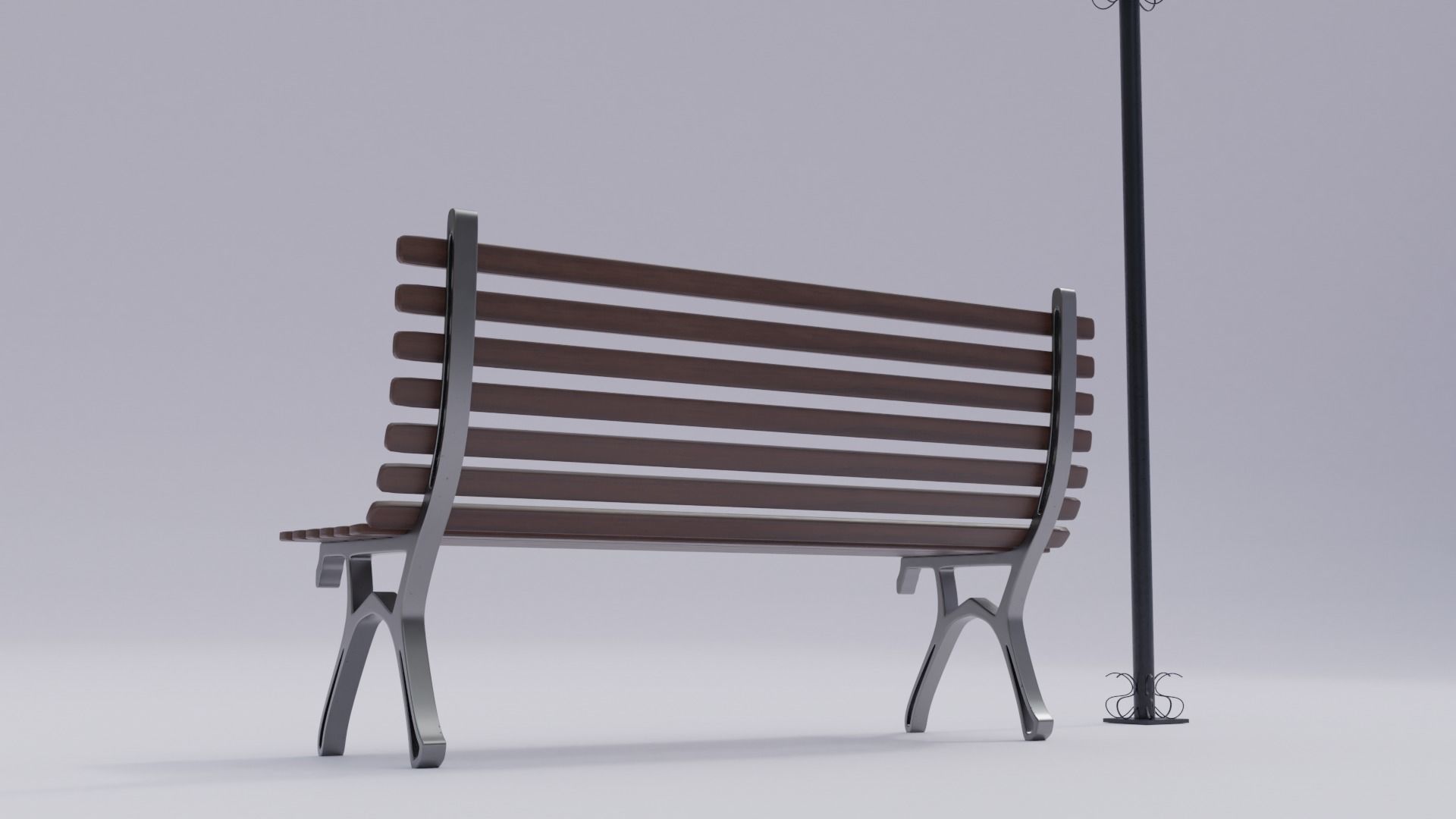 Wooden Bench - Lamp post 3D model_16