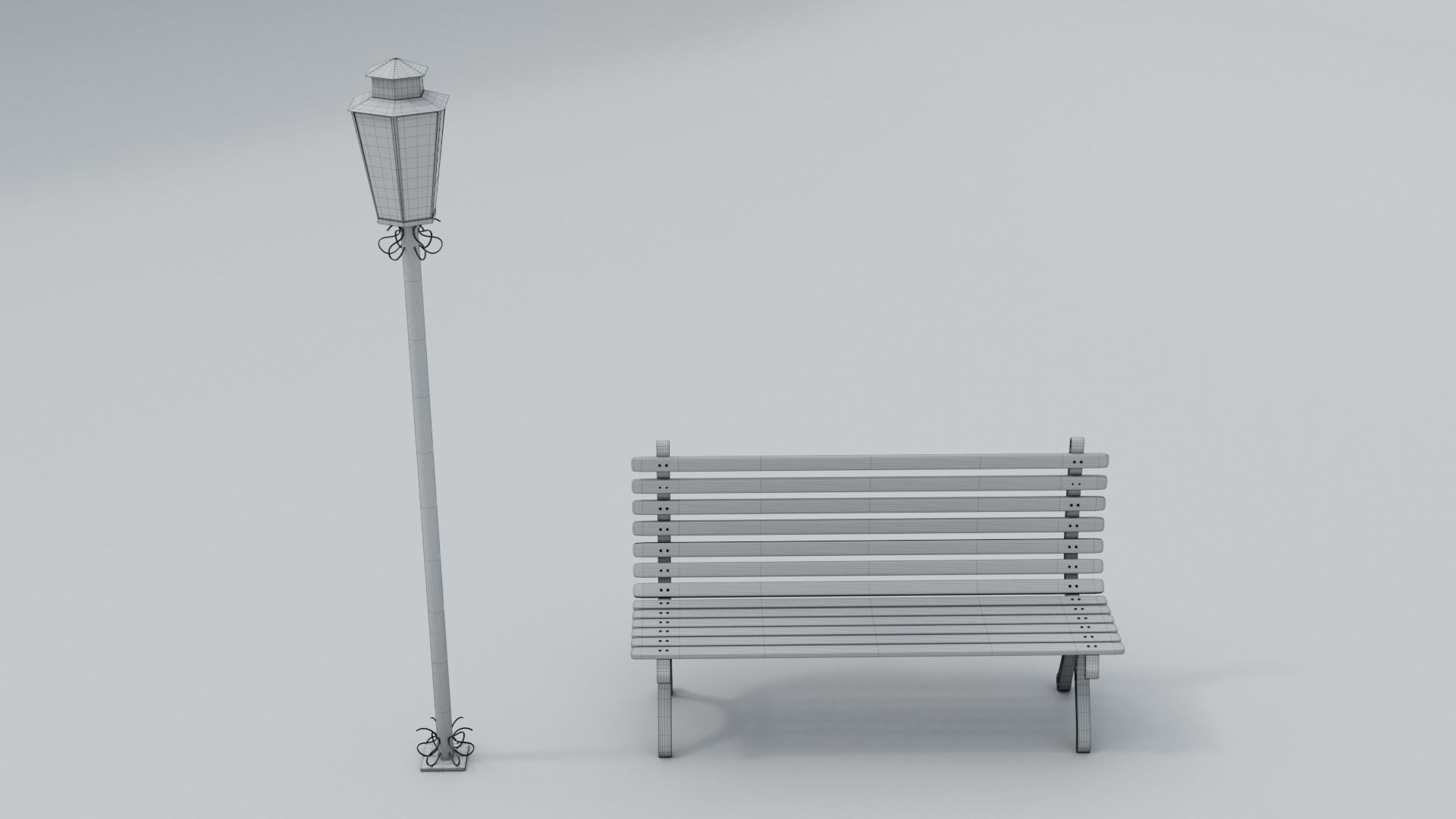Wooden Bench - Lamp post 3D model_33