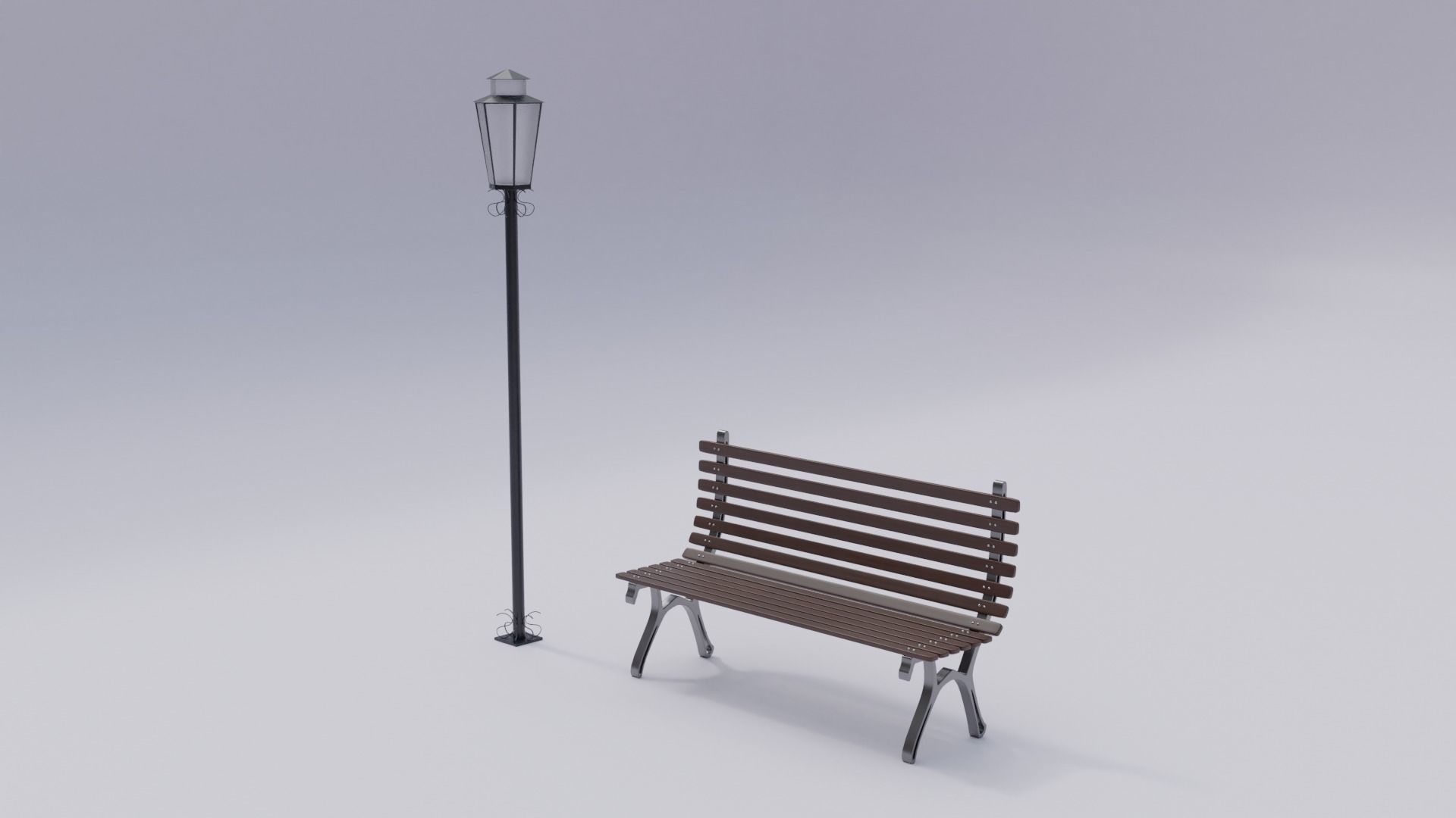 Wooden Bench - Lamp post 3D model_24