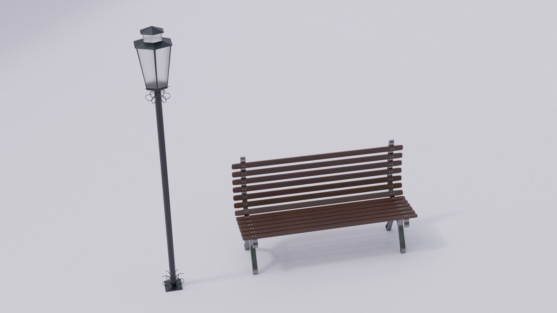 Wooden Bench - Lamp post 3D model_21