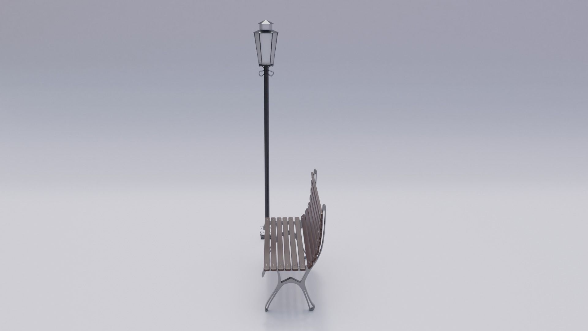 Wooden Bench - Lamp post 3D model_27