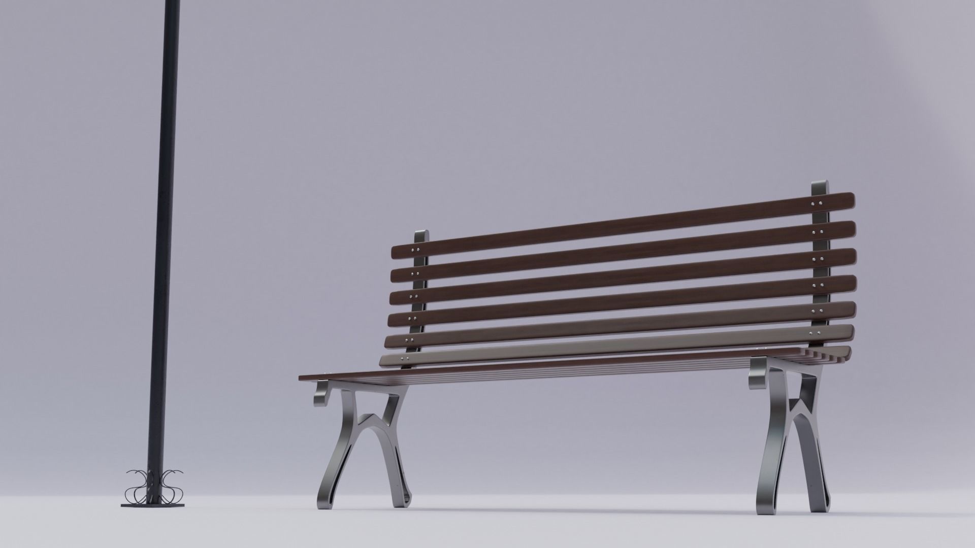 Wooden Bench - Lamp post 3D model_17