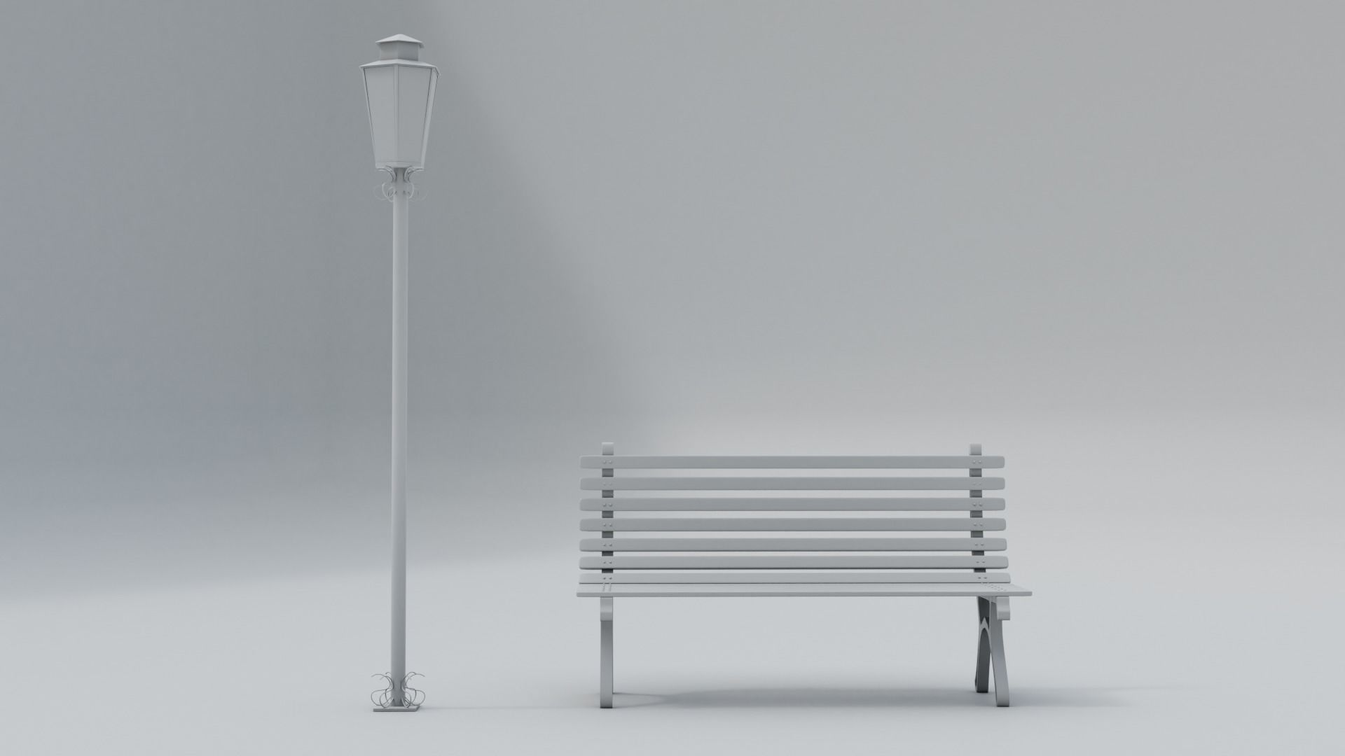 Wooden Bench - Lamp post 3D model_30