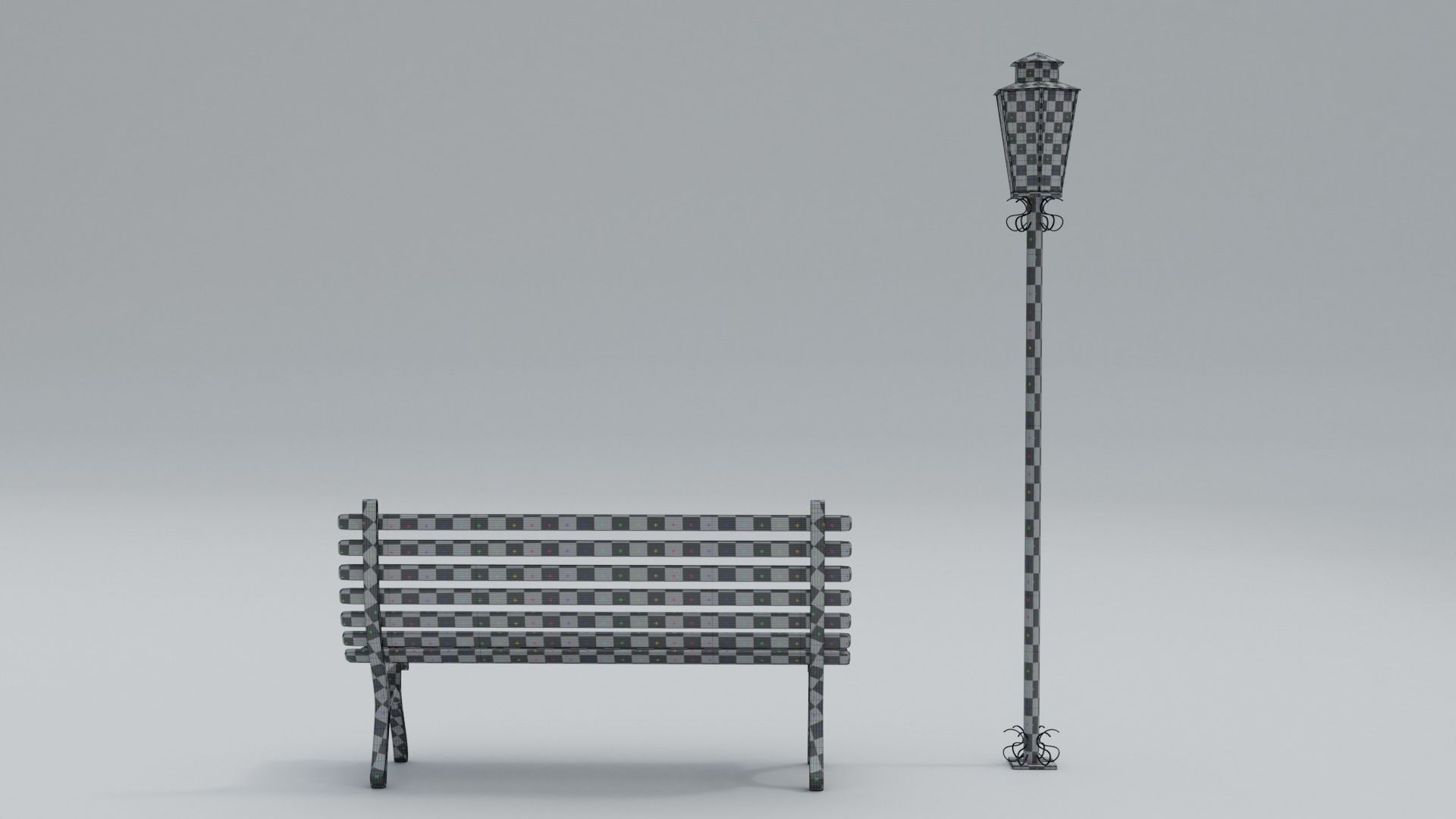 Wooden Bench - Lamp post 3D model_35
