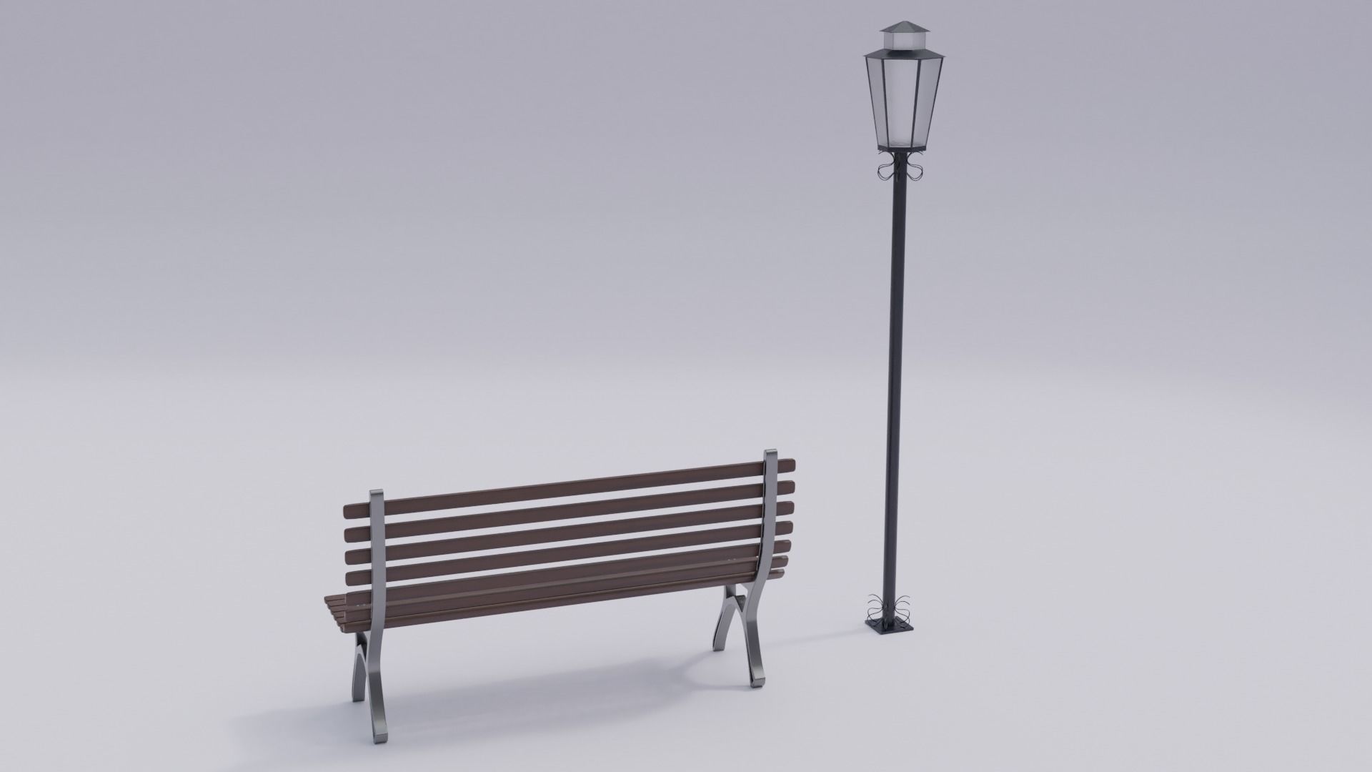 Wooden Bench - Lamp post 3D model_28