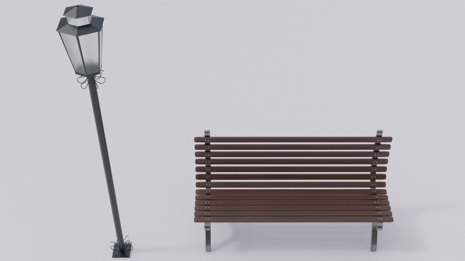 Wooden Bench - Lamp post 3D model_6