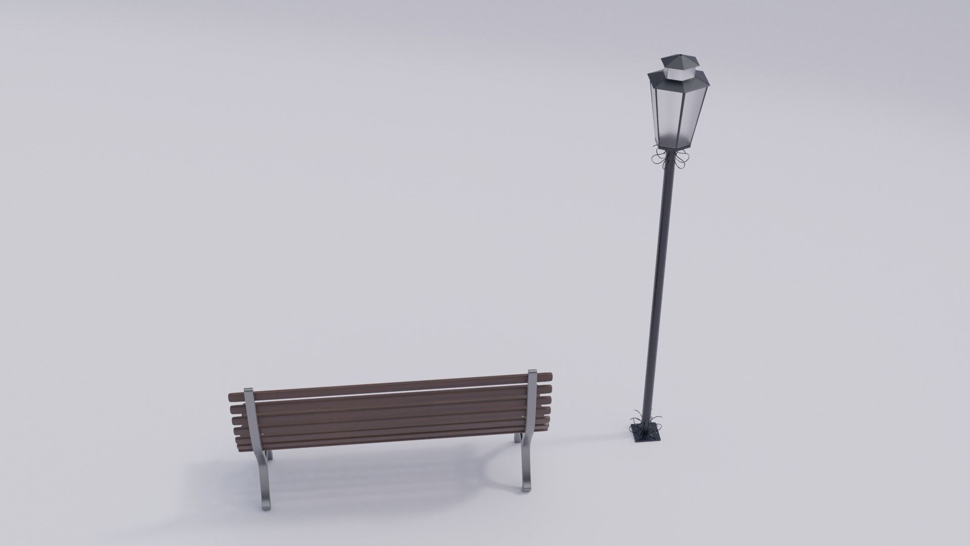 Wooden Bench - Lamp post 3D model_2