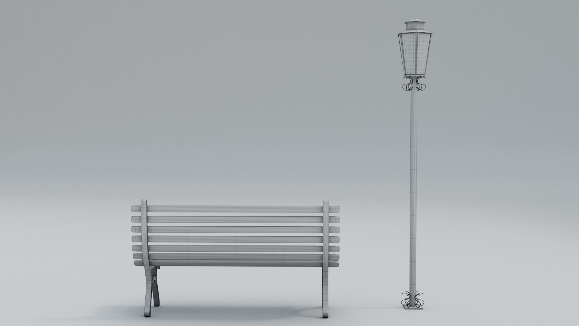 Wooden Bench - Lamp post 3D model_34