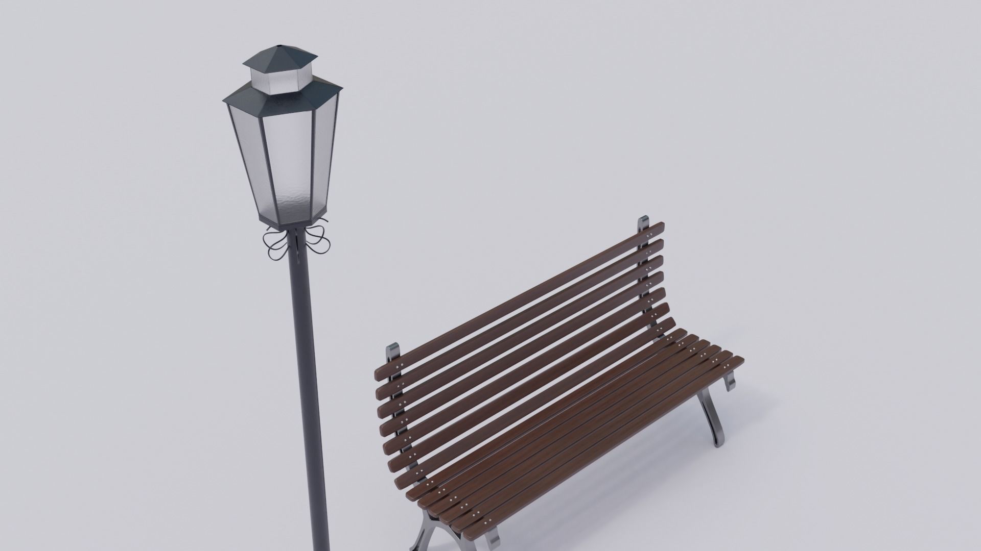 Wooden Bench - Lamp post 3D model_14
