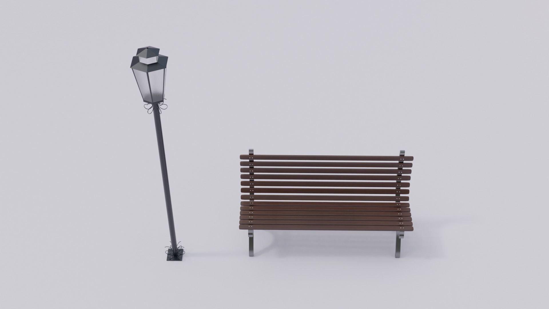 Wooden Bench - Lamp post 3D model_5