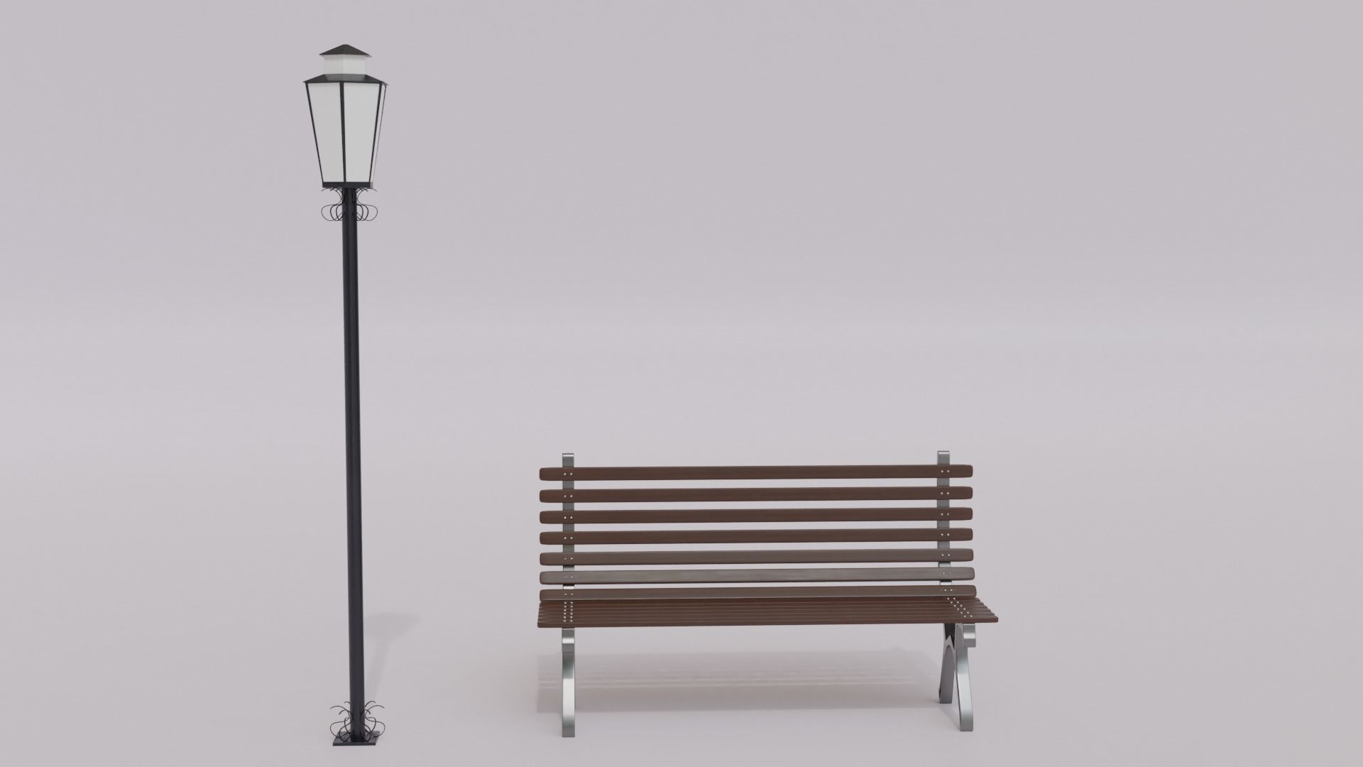 Wooden Bench - Lamp post 3D model_22