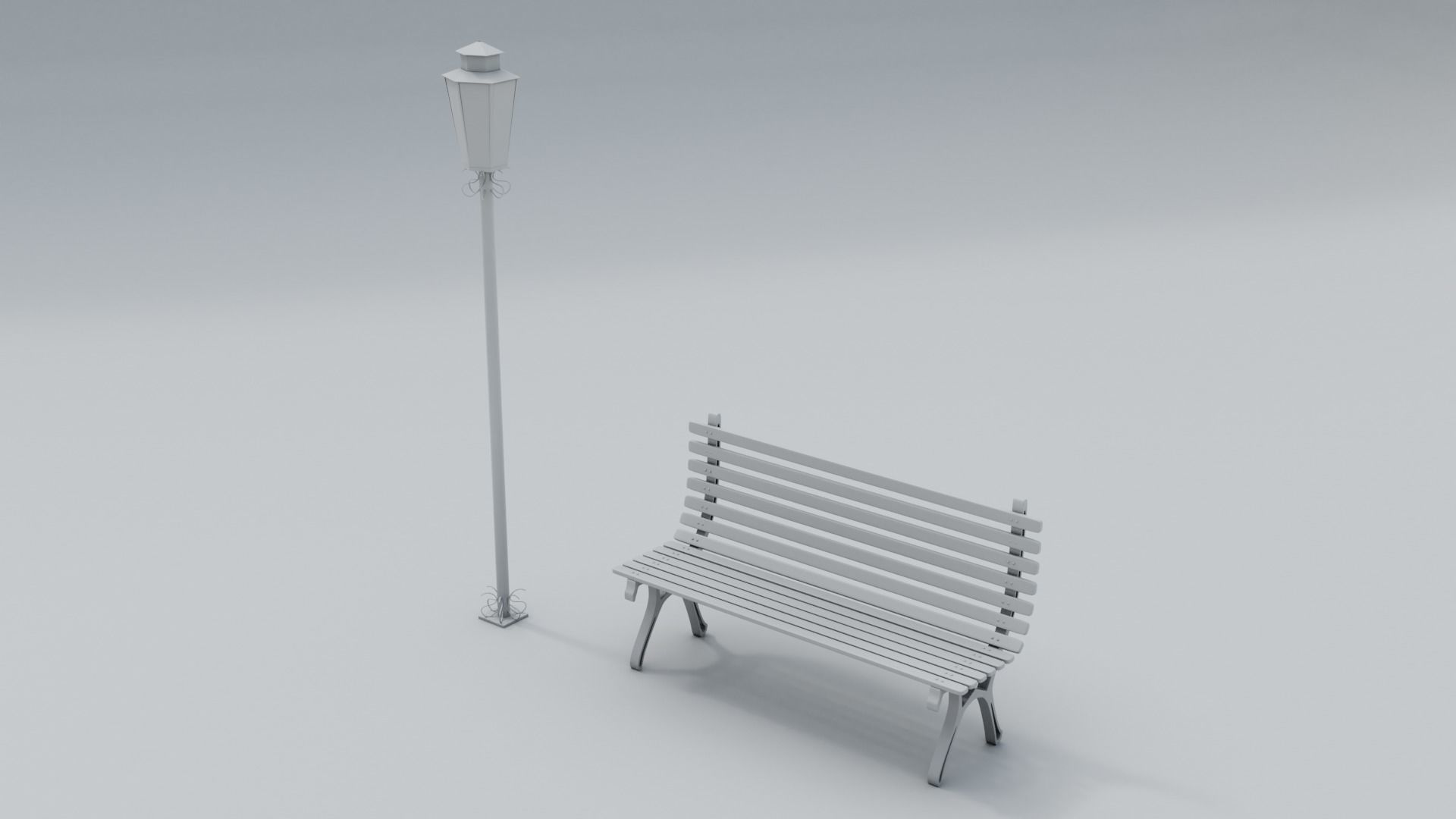 Wooden Bench - Lamp post 3D model_29