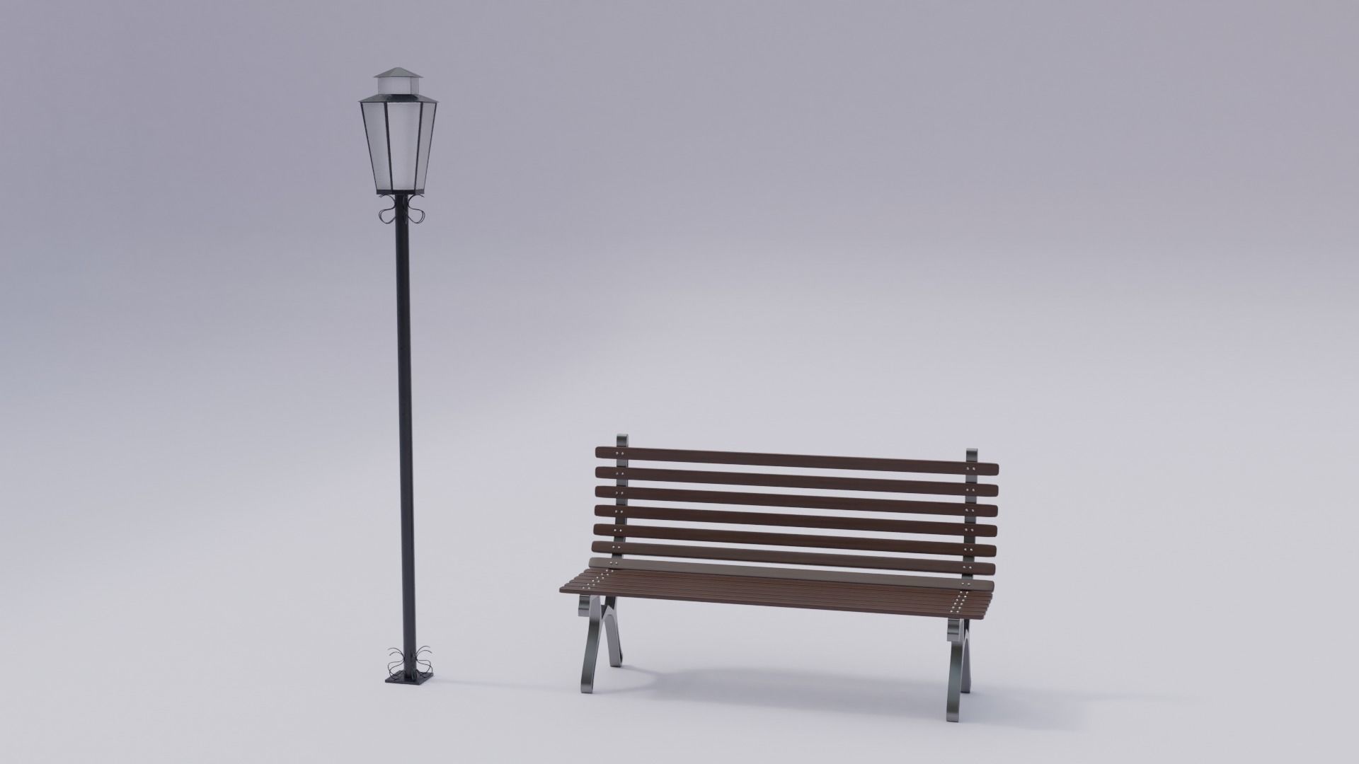 Wooden Bench - Lamp post 3D model_23