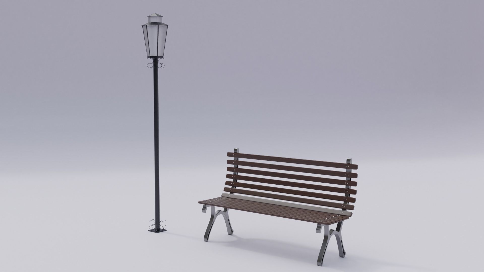 Wooden Bench - Lamp post 3D model_19