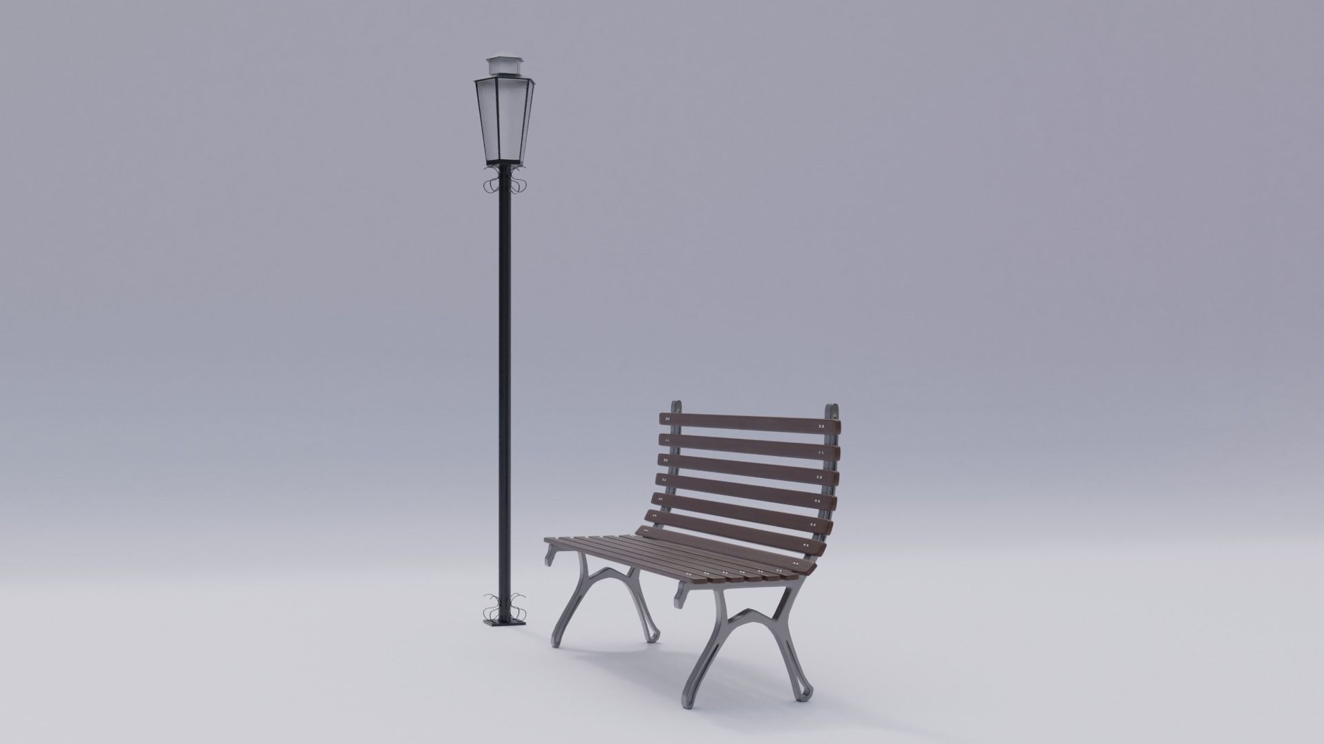 Wooden Bench - Lamp post 3D model_25