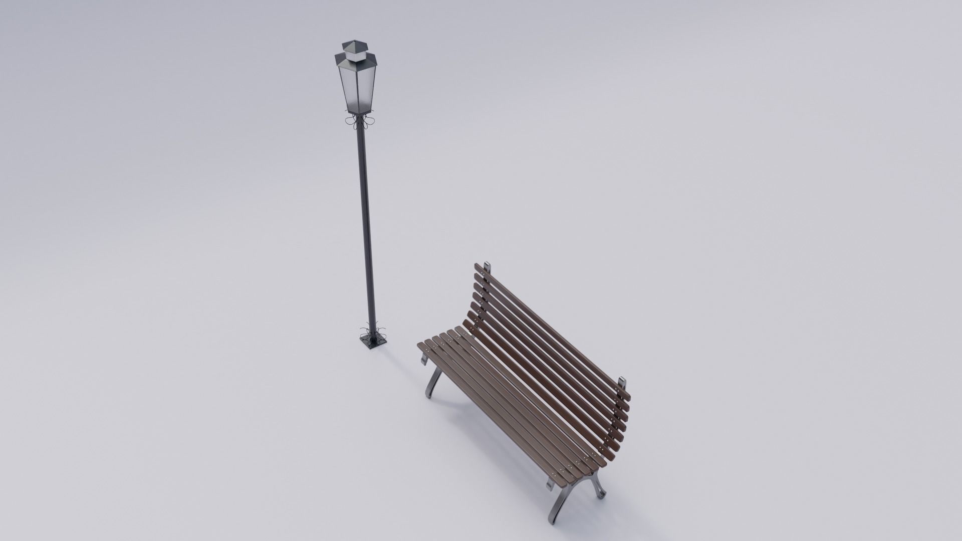 Wooden Bench - Lamp post 3D model_26