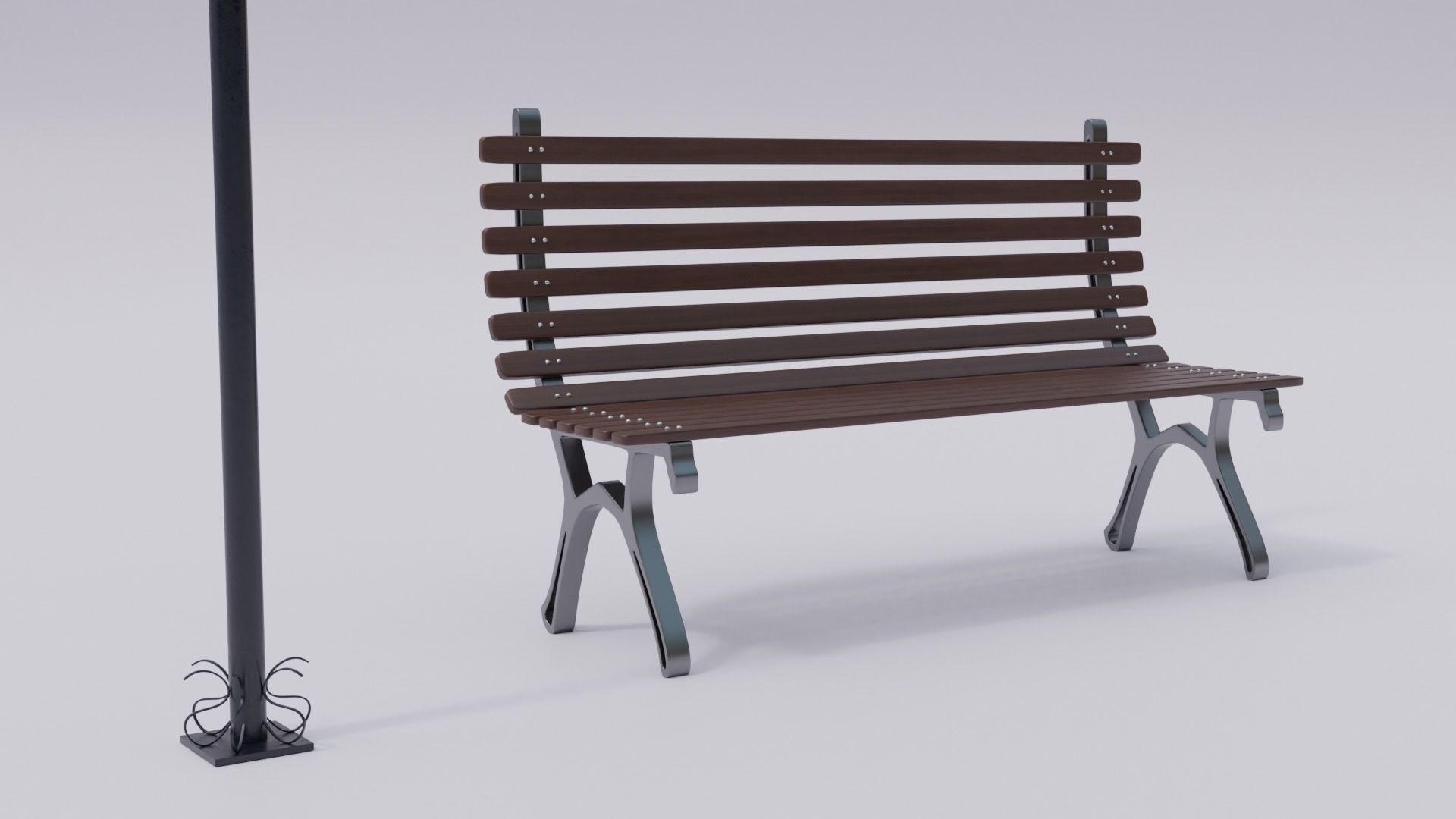 Wooden Bench - Lamp post 3D model_9