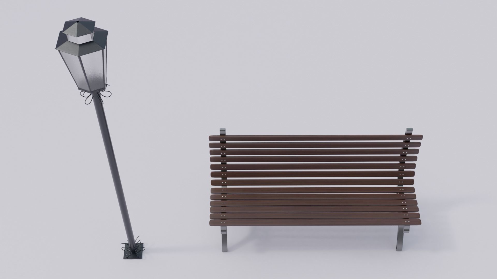 Wooden Bench - Lamp post 3D model_20