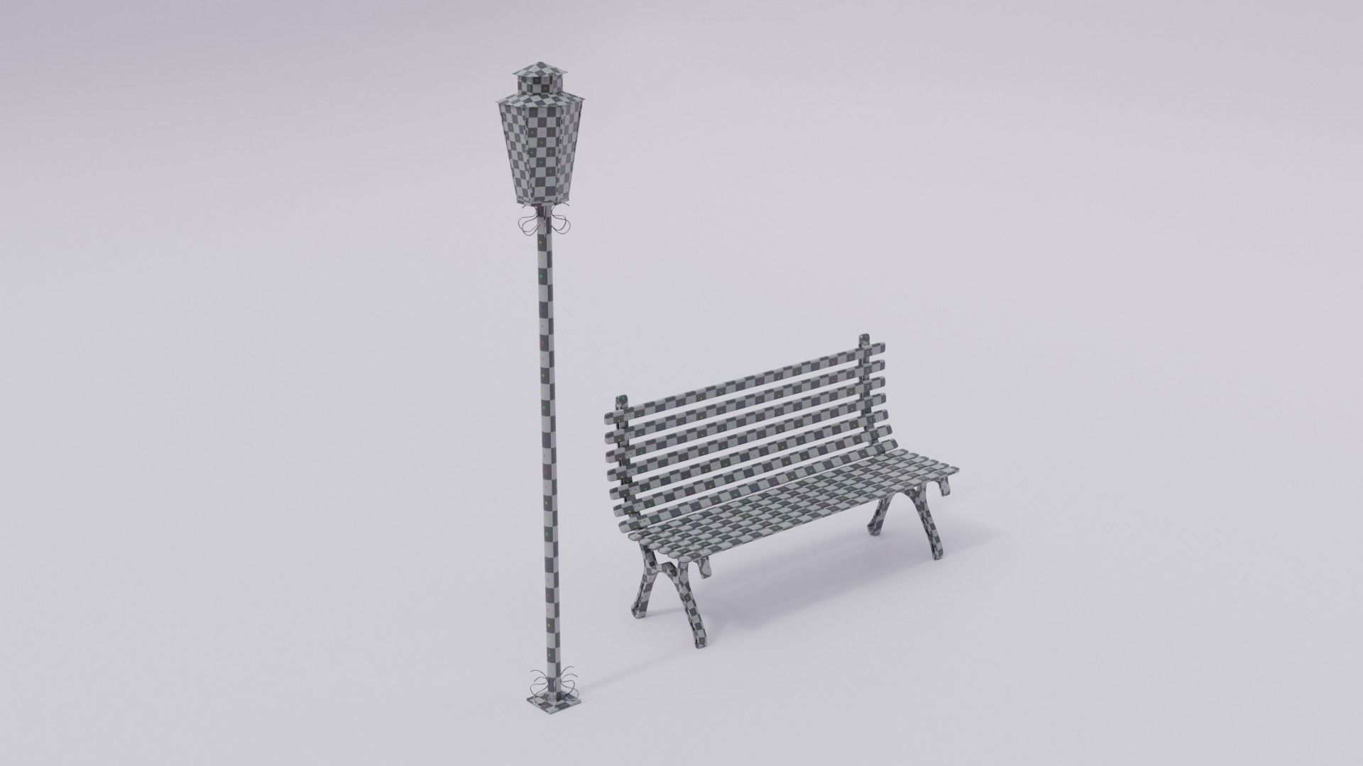 Wooden Bench - Lamp post 3D model_36