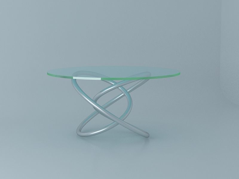 Table glass with metal base 3D model_1