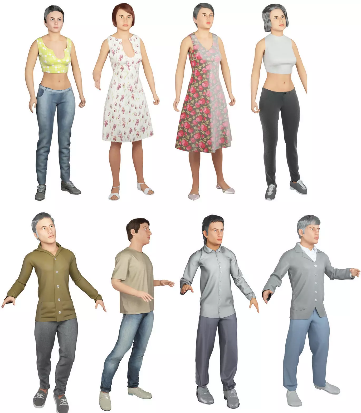 8x Men and woman cloth simulation conversation loop animated 3D Model Collection_0