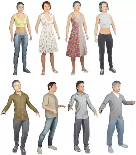 8x Men and woman cloth simulation conversation loop animated 3D Model Collection