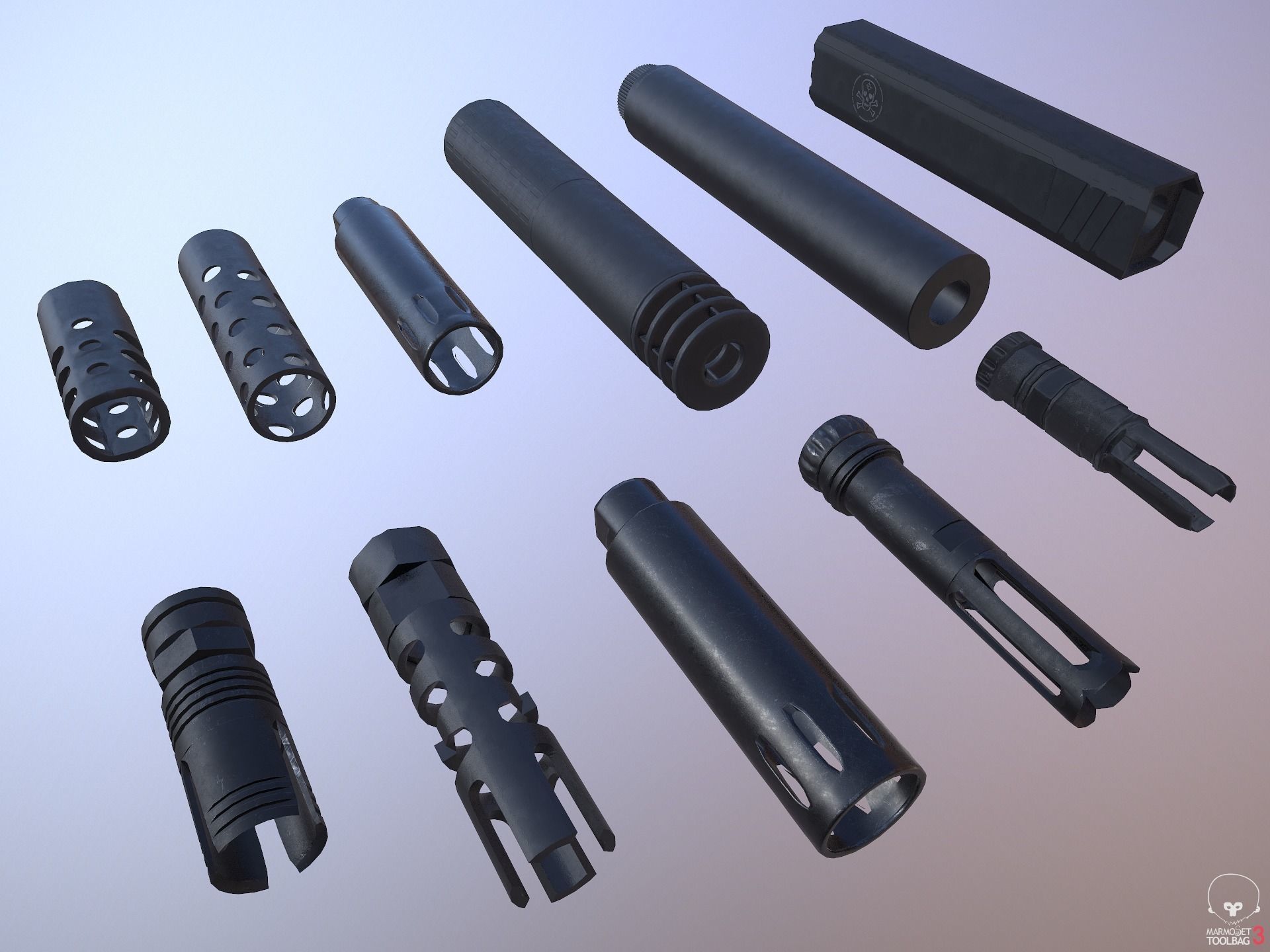 Barrel Attachments Pack Flash Muzzle Suppressor 3D 1
