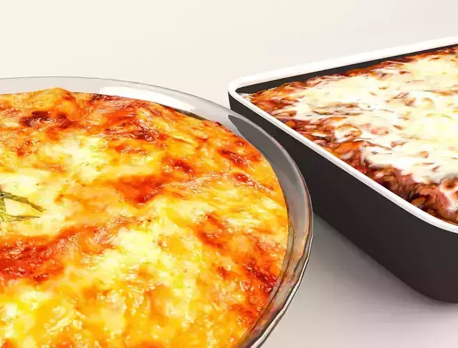 Lasagna pizza in glass dish 3D model