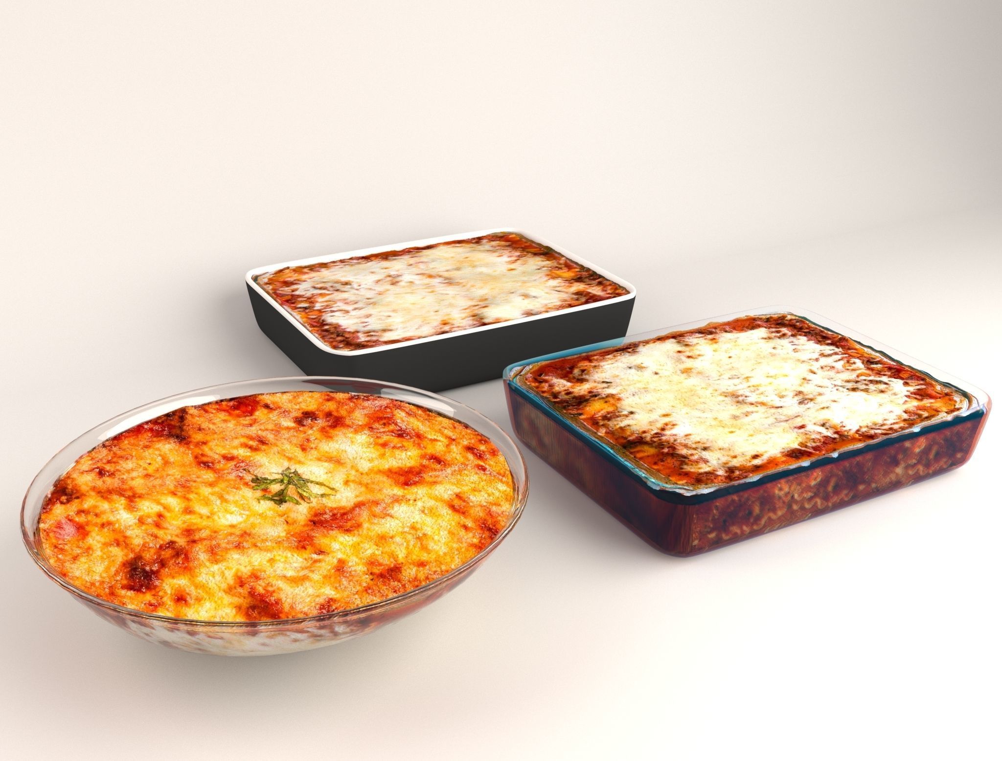 Lasagna pizza in glass dish 3D model_12