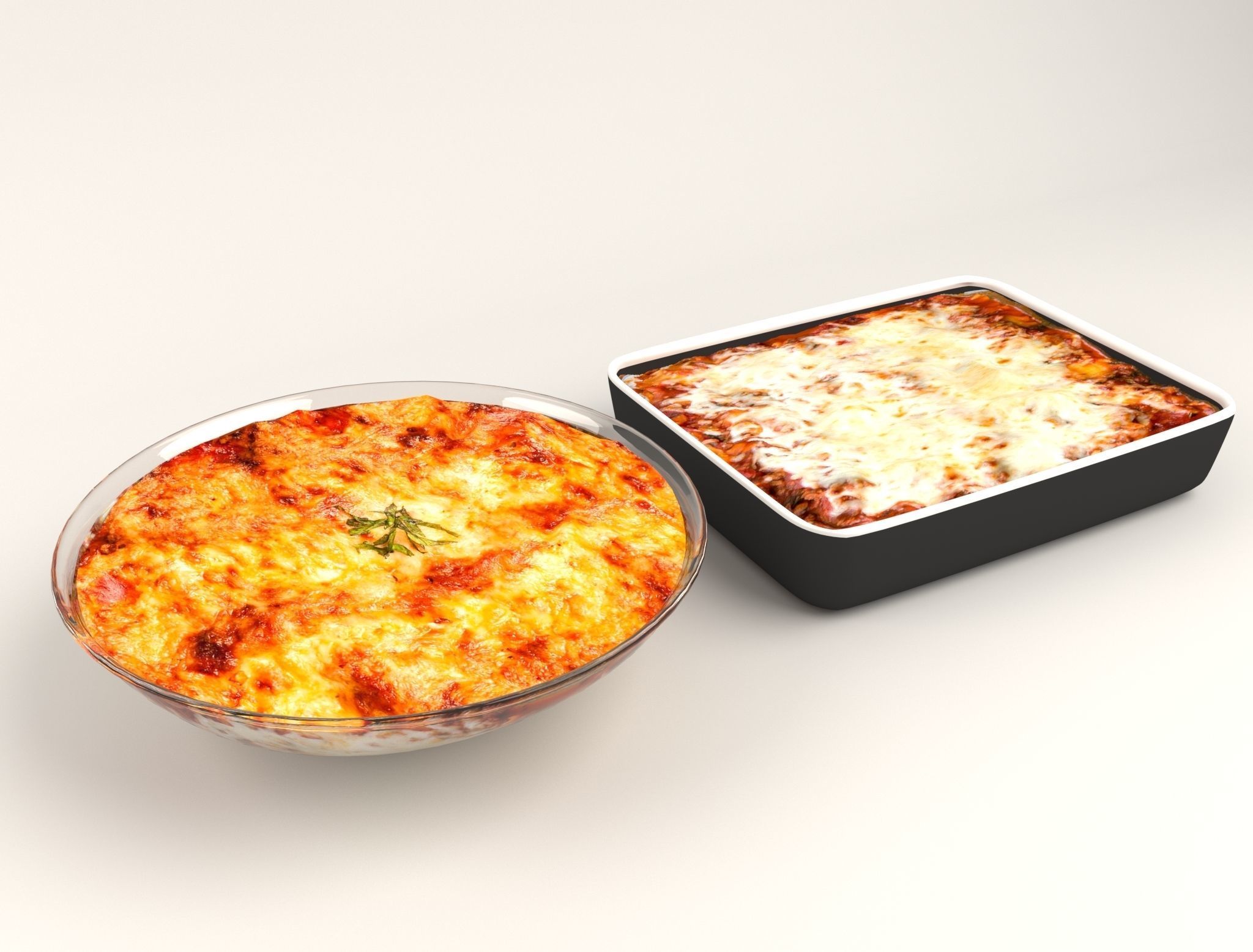 Lasagna pizza in glass dish 3D model_4