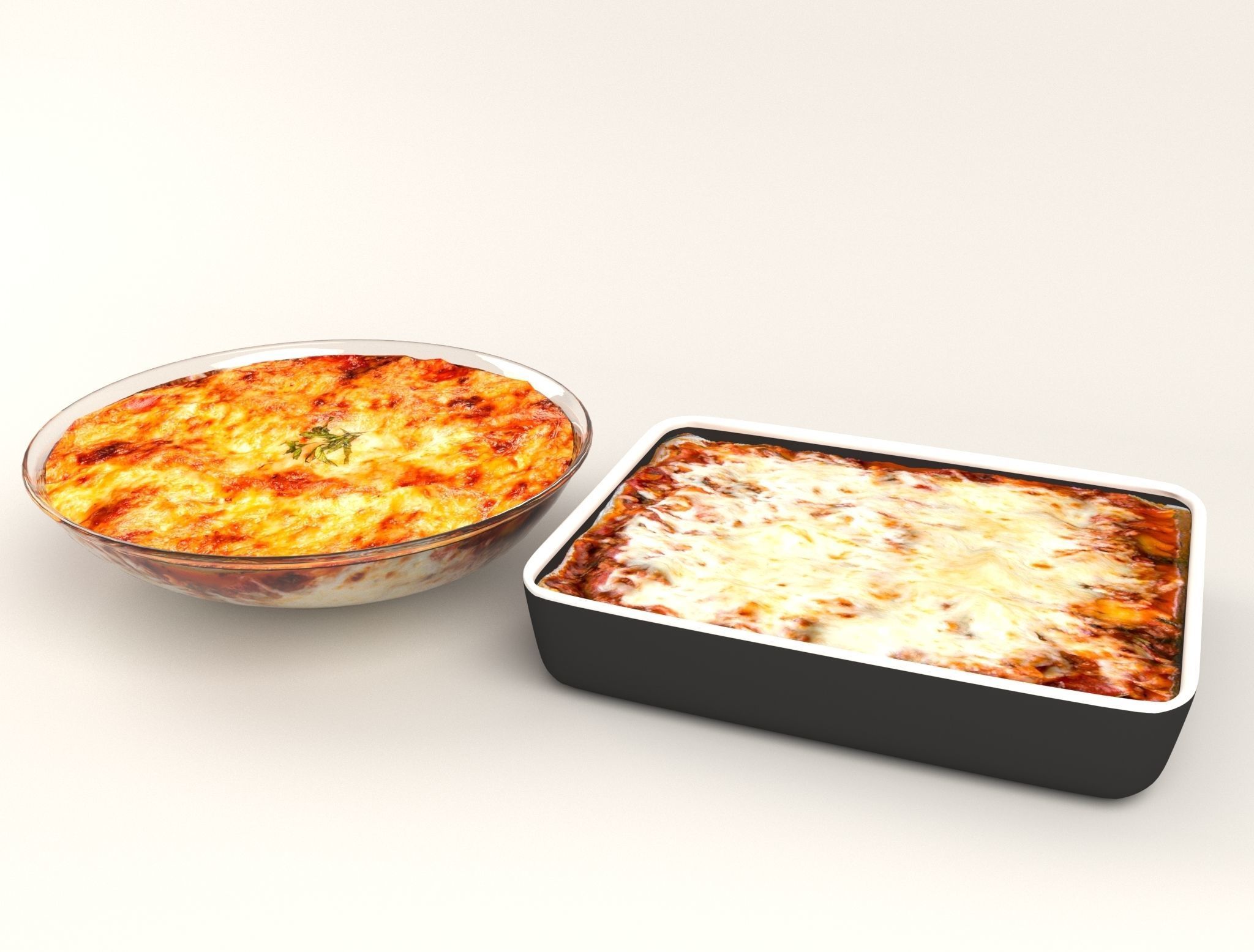 Lasagna pizza in glass dish 3D model_1