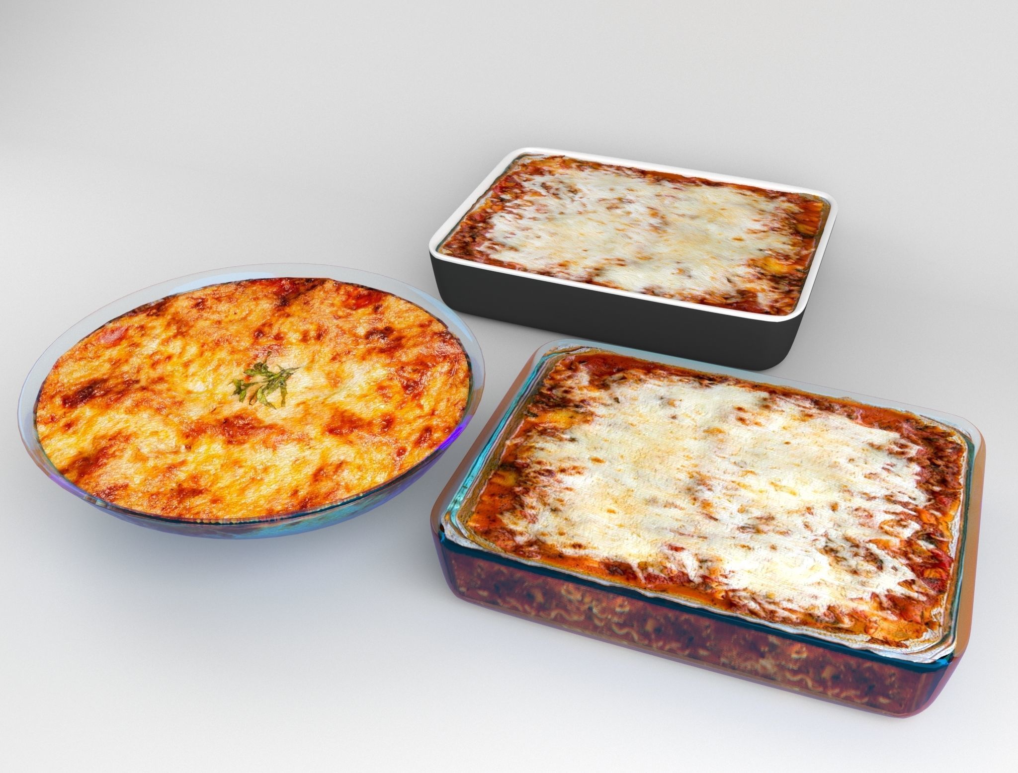 Lasagna pizza in glass dish 3D model_13