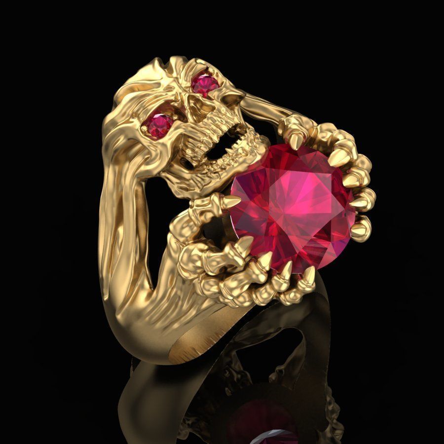 Ring Skull with rubies 3D print model_0