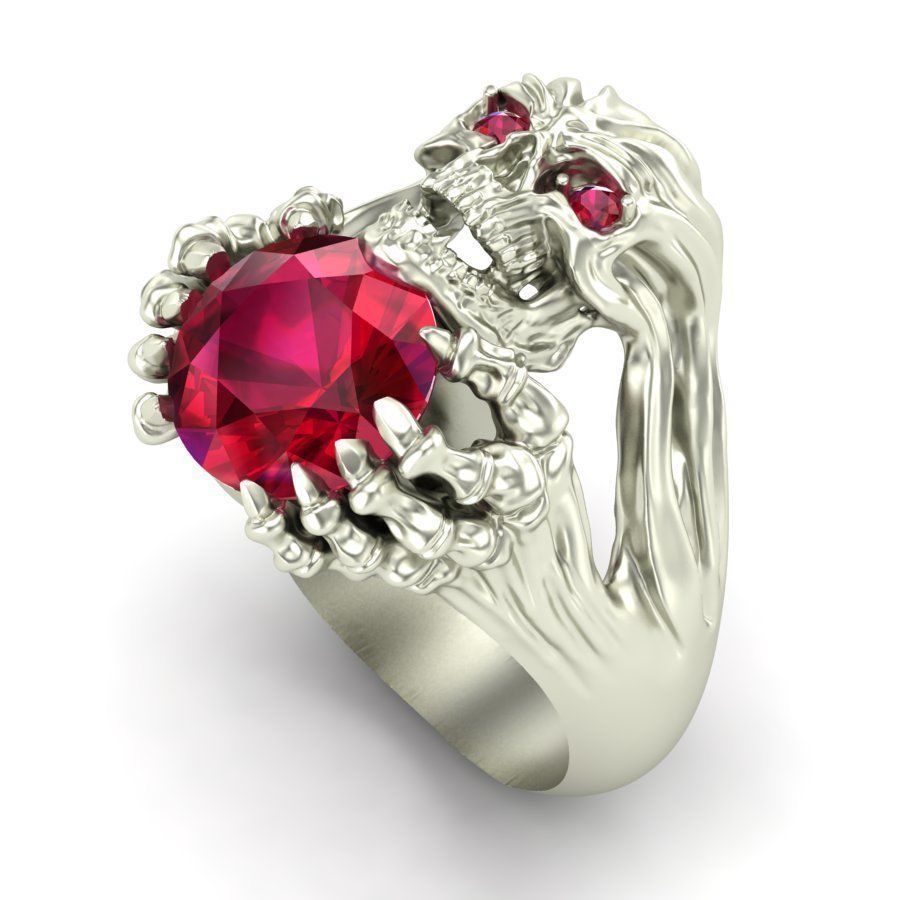 Ring Skull with rubies 3D print model_6