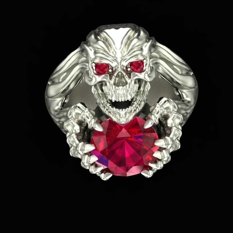 Ring Skull with rubies 3D print model_2