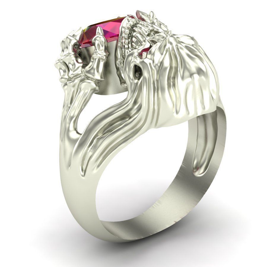 Ring Skull with rubies 3D print model_7