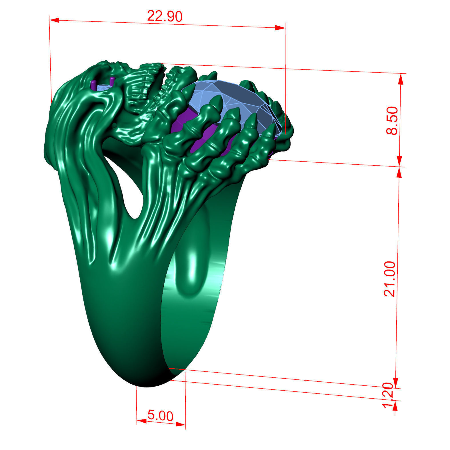 Ring Skull with rubies 3D print model_8