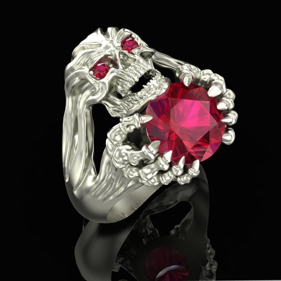 Ring Skull with rubies 3D print model_1