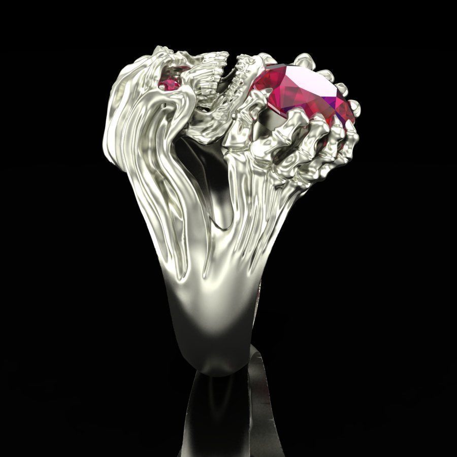 Ring Skull with rubies 3D print model_3