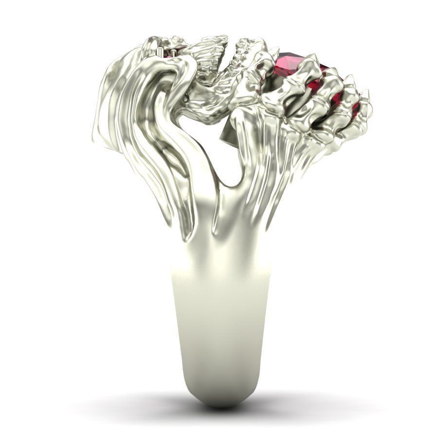 Ring Skull with rubies 3D print model_4