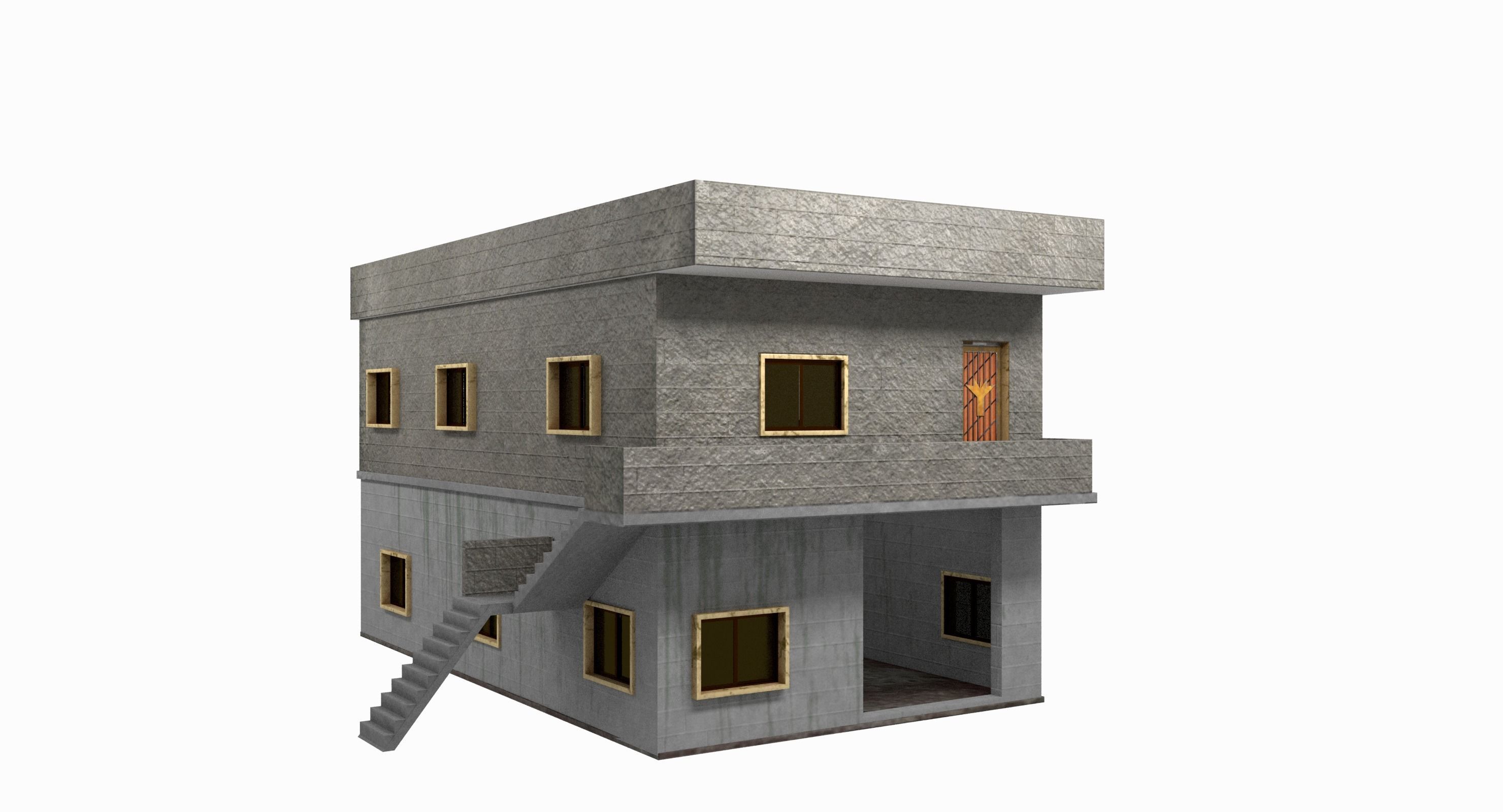 3D Two Storey Syrian House Low-poly 3D model_3